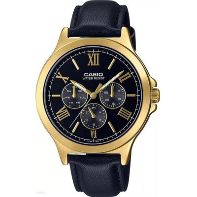 Reloj Casio manilla de cuero y bordes dorados