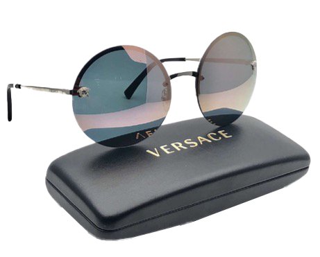 Versace 2176 10006g Silver Grey Round Rimless Sunglasses Gafas - L´PERFUM