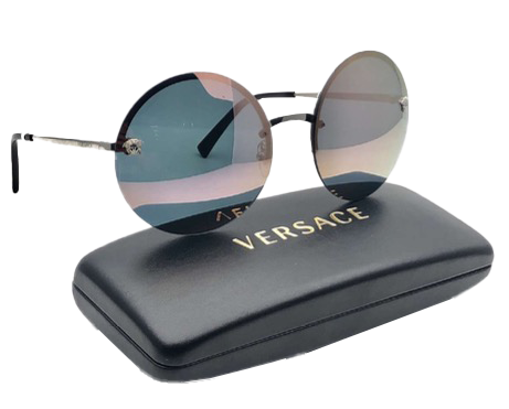 Versace 2176 10006g Silver Grey Round Rimless Sunglasses Gafas